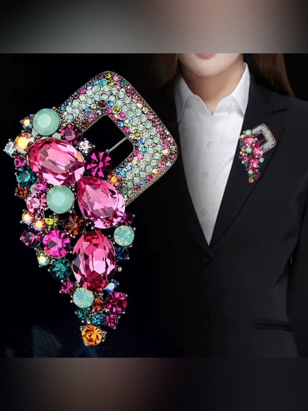 Multicolor Crystal Statement Brooch - Picture 4 of 6